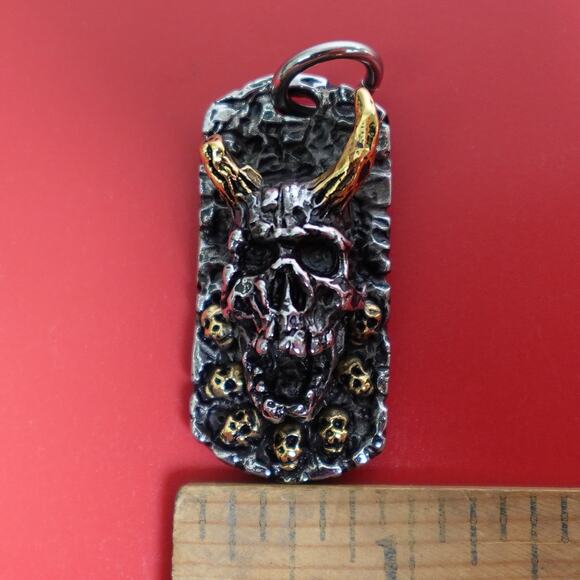 Stainless Steel Dog Tag Pendant with Evil Skull SP-602 - Picture 4 of 5